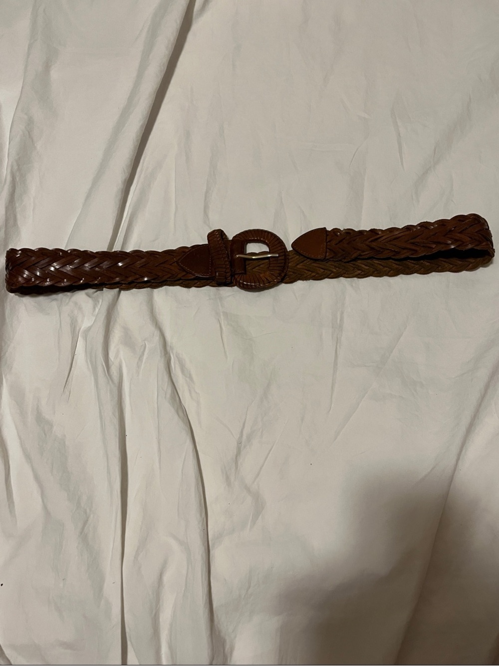 Braided Brown Leather Belt with Round Buckle
